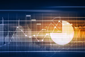 Business graph with arrow showing profits and gains