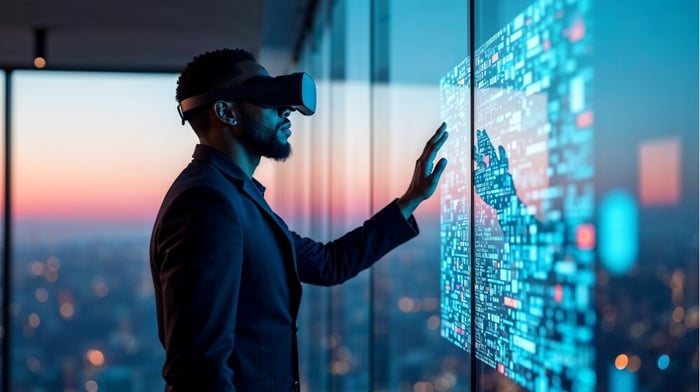 man using virtual reality goggles